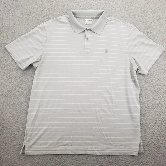 IZOD Golf Shirt Mens Large Gray Green Polo Outdoors Casual Logo Collared Striped - Picture 1 of 11